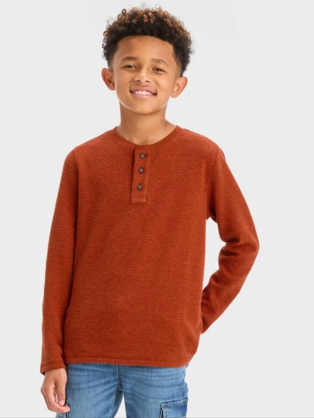 Boys' Long Sleeve Snow-Heathered Henley Shirt - Cat & Jack Orange M(8)
